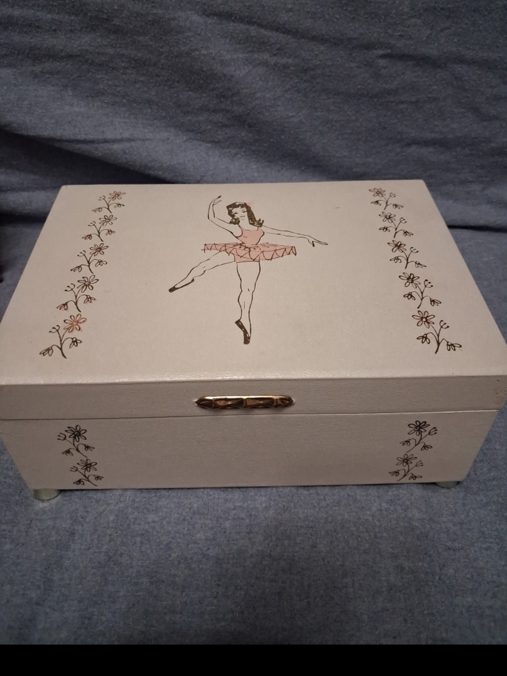 Vintage Ballerina Music Jewelry Box - Pink and Cream